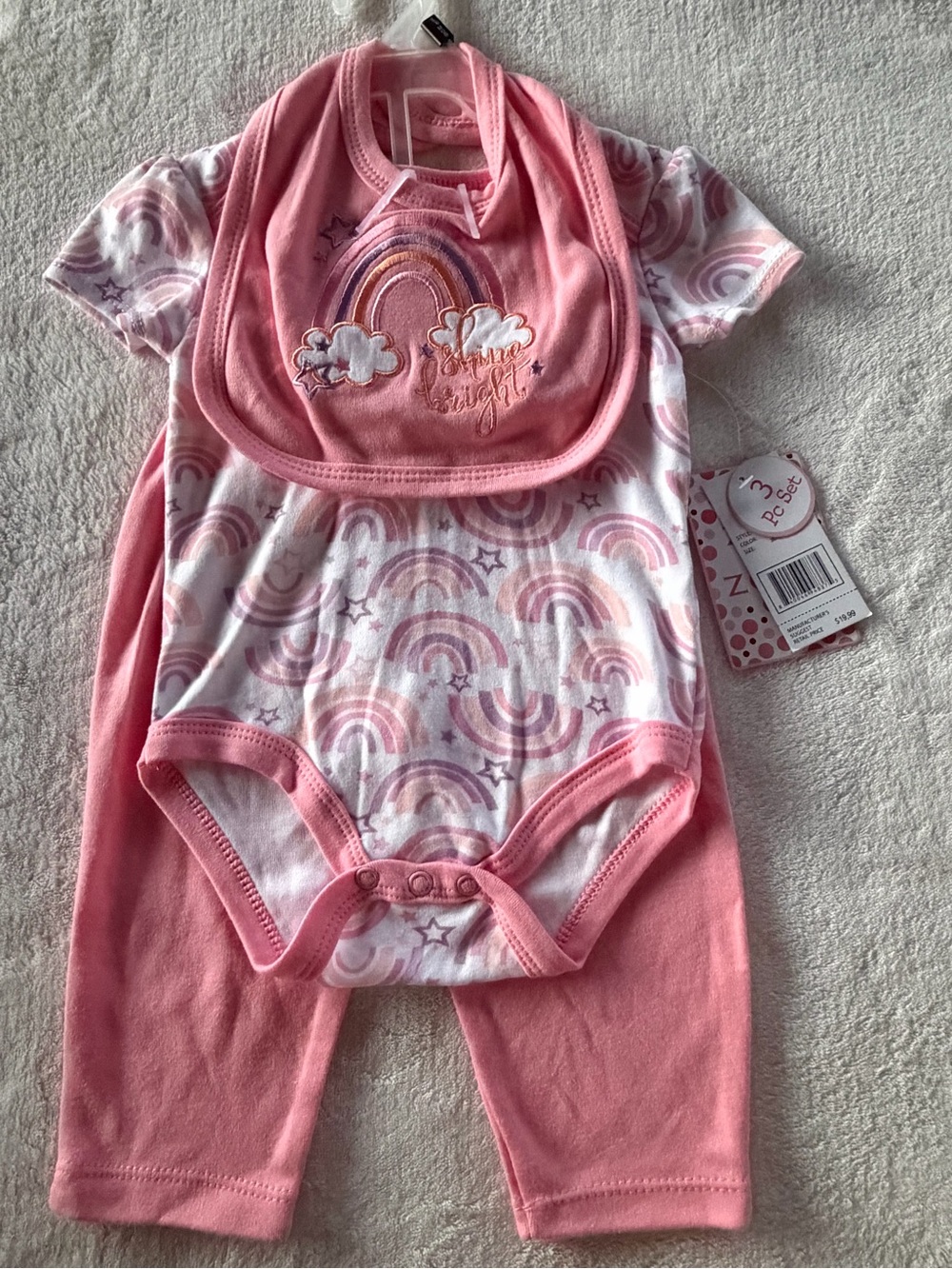 Zack & Zoey Pink Baby Bodysuit Three-Piece Set Size 3/6M
